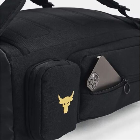 UA Under Armour Project Rock Duffle Backpack Bag Black Gold Gym New 1376459-002 - Picture 7 of 16